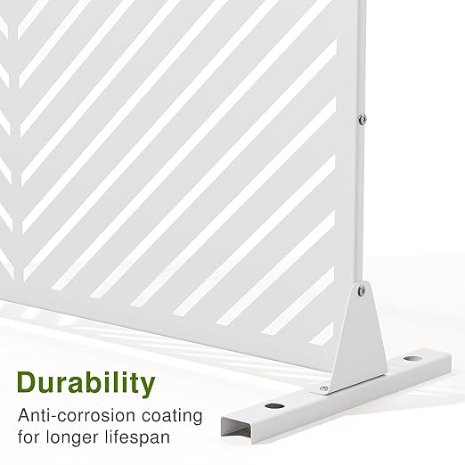Casaphoria 72" H x 47" W Metal Outdoor Privacy Screen, Freestanding Decorative Divider for Patio, Deck, Balcony, and Garden with Stable Base, White-Parallel