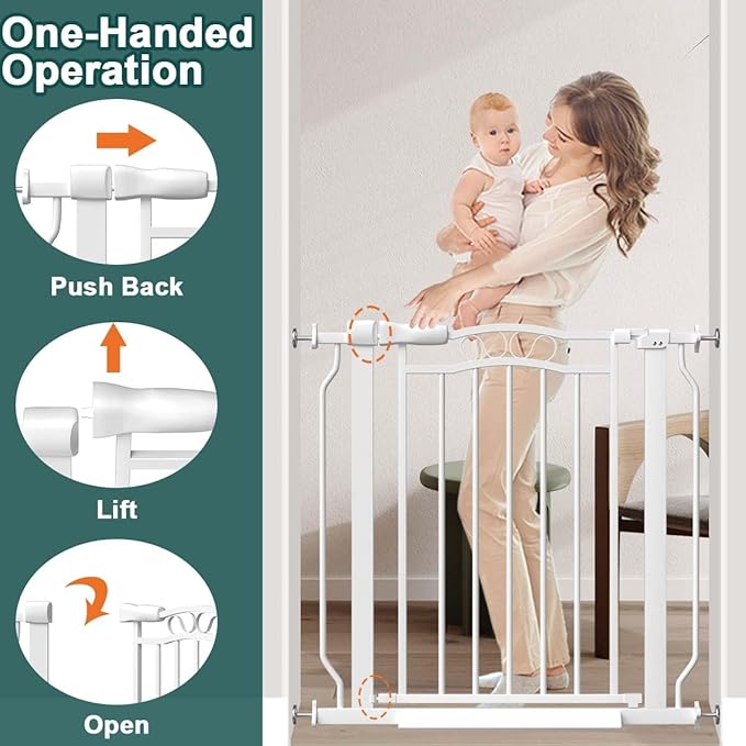 Fairy Baby 53.1"-62.5" Extra Wide Baby Gate for Stairs, Pressure Mounted Dog Gates for Doorways Indoor, Auto-Close Metal Pet Gate for House, No Drill Easy Walk Thru Safety Child Gate with Door, White