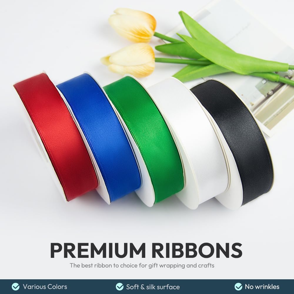 KMER LIFE 1 inch Wide x 50 Yards Royal Blue Single Faced Polyester Satin Ribbon, Royal Blue Satin Ribbon Perfect for Wedding Decor, Wreath, Crafts, Gift Wrapping & Other Projects (Royal Blue)