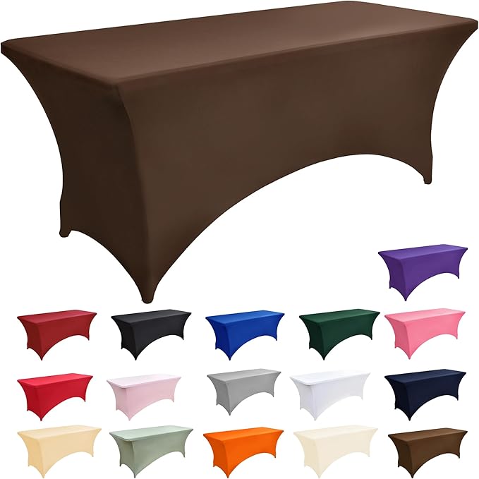 2-Pack 6ft Spandex Table Covers for Rectangle Standard Folding Tables - Wrinkle Resistant Stretch Tablecloths - Ultimate Fitted Table Protector for Parties, Trade Shows, Banquet