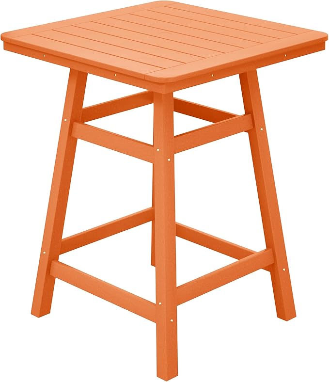 Costaelm Outdoor Bar Table, 37" Counter Height Square Patio Cocktail Bar Table with Umbrella Hole, Patio Bistro Dining Pub Table for Front Porch Deck Backyard Garden, Orange