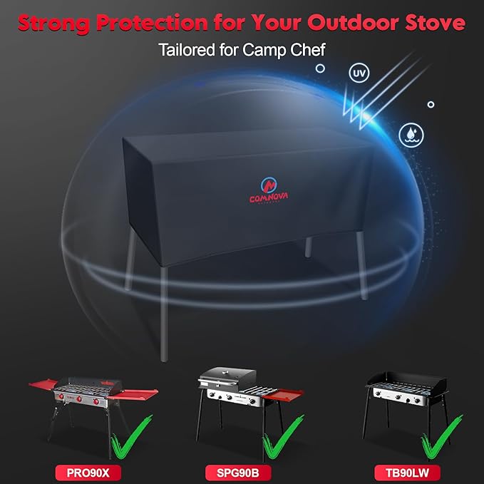 Comnova Grill Cover for Camp Chef 3 Burner Stove - 600D Outdoor Camping Stove Cover Waterproof, 3-Burner Griddle Covers for Camp Chef TB90LW, TB90LWG, TB90LWG15, PRO90, SPG90B, Tundra Pro 16 and More
