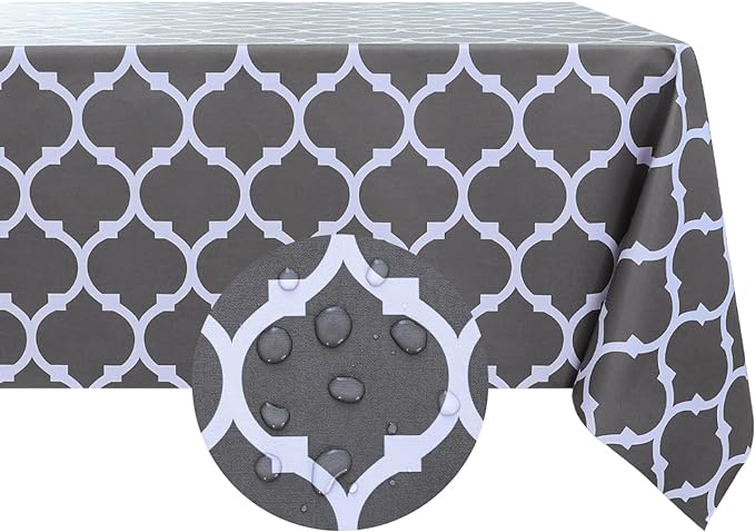 Romanstile Rectangle Plastic Tablecloth, 100% Waterproof Oil-Proof Checkered PVC Table Cloth, Heavy Duty Vinyl Table Cover for Dining, Camping, Picnic, Outdoor - 54 x 120 Inch, Moroco Grey