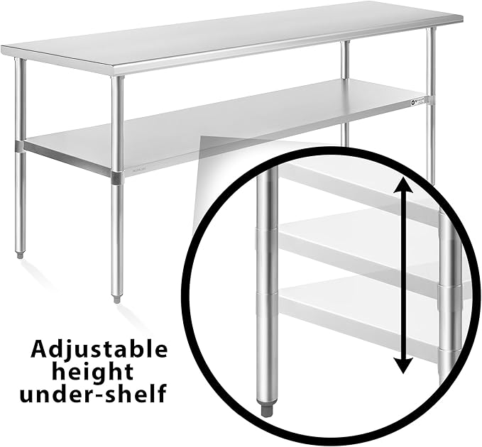 KUTLER Stainless Steel Table 30 x 60 Inches, NSF Heavy Duty Commercial Kitchen Prep and Work Table with Undershelf for Restaurant, Hotel, Home