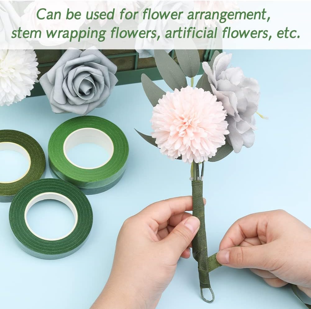 6 Rolls Floral Tape, 1/2" by 180Yard Green Floral Tape for Bouquet Stem Wrap Flower Arranging Craft Projects Corsages, Wedding Bouquet
