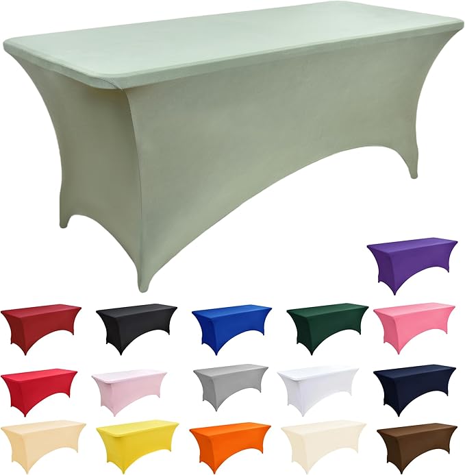 122 6-Pack 6ft Spandex Table Covers for Rectangle Standard Folding Tables - Wrinkle Resistant Stretch Tablecloths - Ultimate Fitted Table Protector for Parties, Banquet, and Wedding