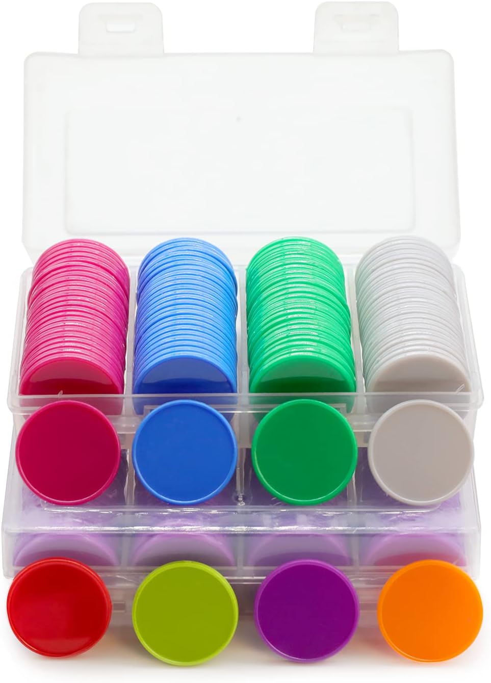 Set of 100 Opaque Plastic Learning Counters Mini Poker Chips Game Tokens with Storage Box (Red+Yellow+RoyalBlue+Green, 1.58 Inch)