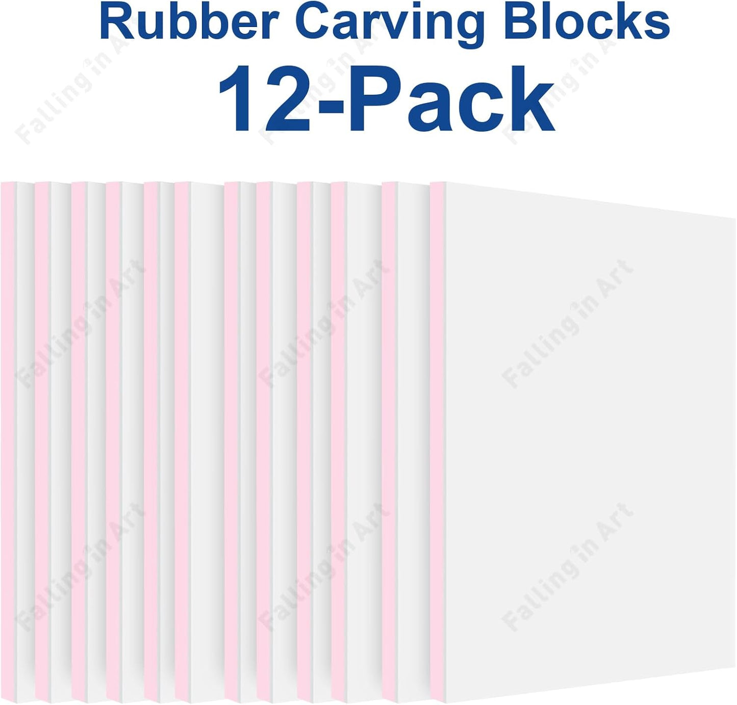 Falling in Art 12 Pack Rubber Carving Block, 4" x 6" Easy Cut Lino Blocks, Soft Linoleum Block for Printmaking, Stamps, Crafts