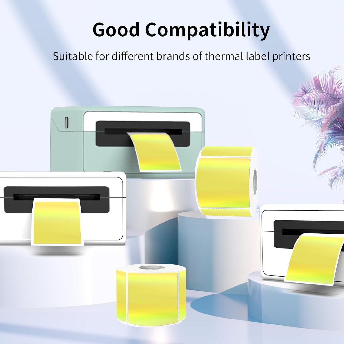 Square Thermal Labels Stickers 2" x 2", Holographic Thermal Stickers Labels, Self-Adhesive Glitter Direct Thermal Label for Small Business, DIY Design- Holographic Yellow