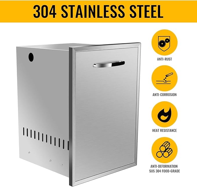 Outdoor Kitchen Drawers, Flush Mount Triple Access BBQ Drawers With Stainless Steel Handle, BBQ Island For BBQ Island Patio Grill Station,Trash Drawer