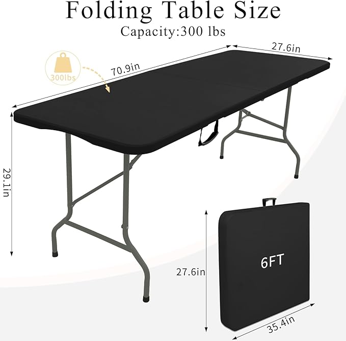 Folding Tables with Carrying Handle Lightweight Rectangular Portable Plastic Camping Table Steel Legs for Party, Dining, Wedding, Events, Picnic Indoor, Outdoor (5FT, Black)