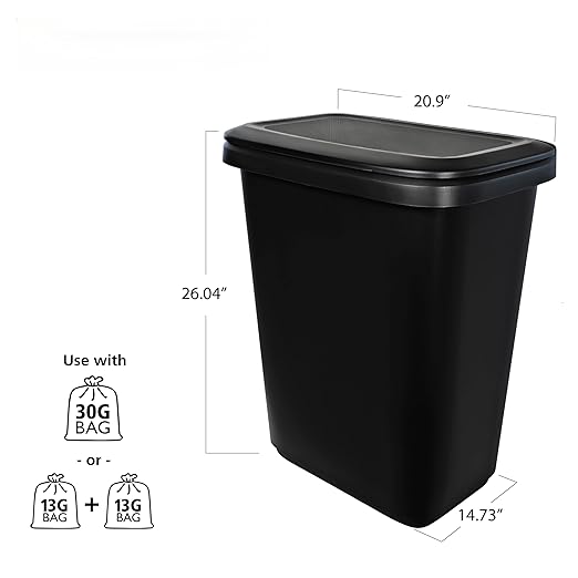 20.4 Gallon Plastic Recycling Bin, Two Compartment Garbage Container with Lift Top Lid, Black, 20.9x14.7x26 Inch