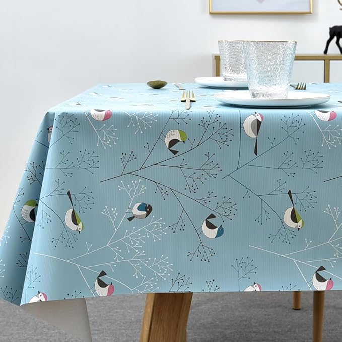 TruDelve Heavy Duty Vinyl Tablecloths Plastic Table Cloths Waterproof Tablecloth Outdoor Table Cloths for 8 Foot Rectangle Tables (108'' x 54'', Birds-2)