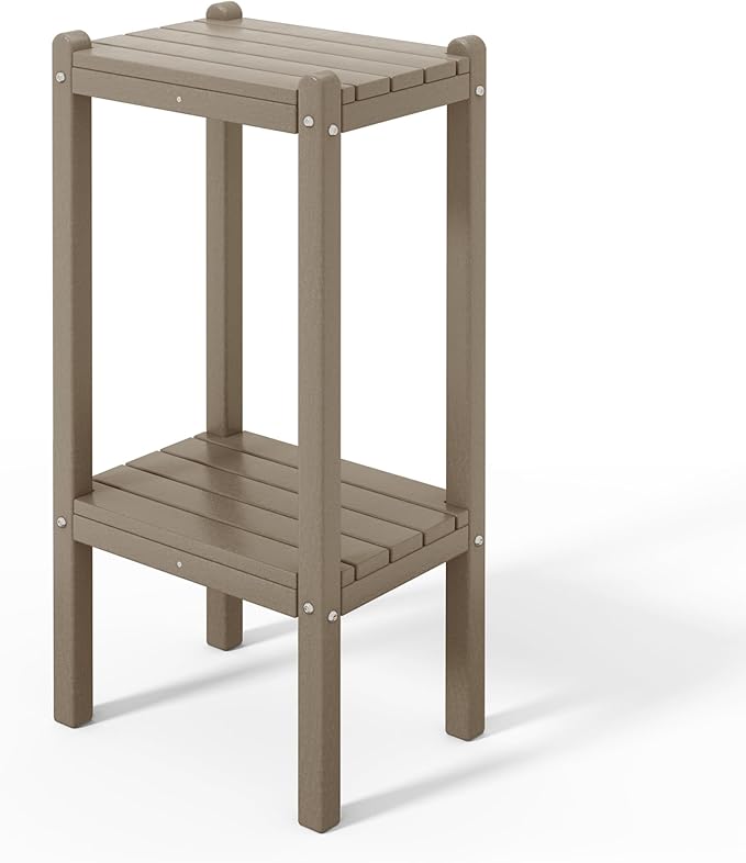 Costaelm Outdoor Side Table, 2-Tier Small Patio Coffee Tables for Outside, Outdoor End Tables for Patio, Adirondack Side Table for Outside, Outside Table for Pool, Porch, Garden, Weathered Wood