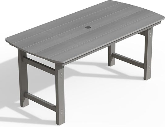 Ciokea HDPE Outdoor Dining Table with Umbrella Hole,66" Rectangle Patio Table for 6,All-Weather Outdoor Patio Furniture Set for Garden Backyard,Grey