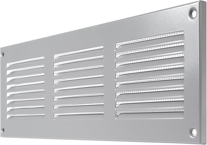 Repa Market 12x4 Inch Air Vent Cover/Gray Galvanized Steel Louvered Grill Cover with Mesh Screen/Wall or Ceiling Vent/Durable Flush Mount HVAC Register for Indoor and Outdoor Ventilation