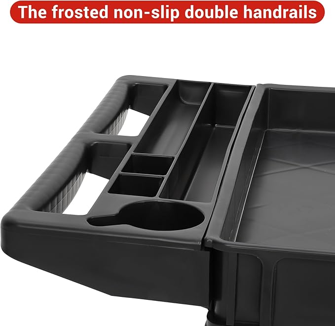 Service Cart 2-Shelf, Storage Handle, 500 lbs Capacity, for Warehouse/Garage/Cleaning/Manufacturing，45"X25" Black