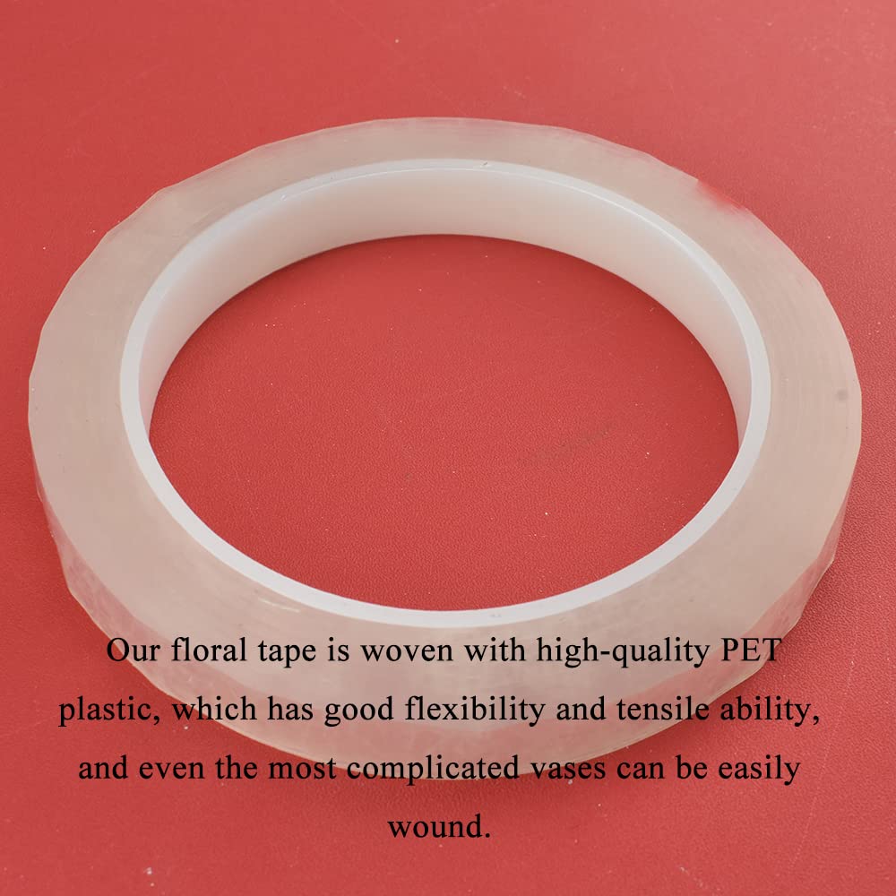 HAHIYO Clear 0.5Inch Wide (217Feet/72Yard Total) 1Rolls Floral Tape Waterproof Florist Tape Flower Wrap Adhesive Waterproof Decorative Tape for Bouquet Stem Wrapping Flower Arranging and Floral Craft