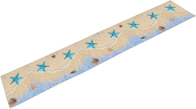 Summer Beach Table Runner, Nautical Starfish Coastal Seashell Ocean Blue Sea Seasonal Coffee Table Center Decor for Home Kitchen Dining Patio Holiday Party Table Decorations 13"x36"