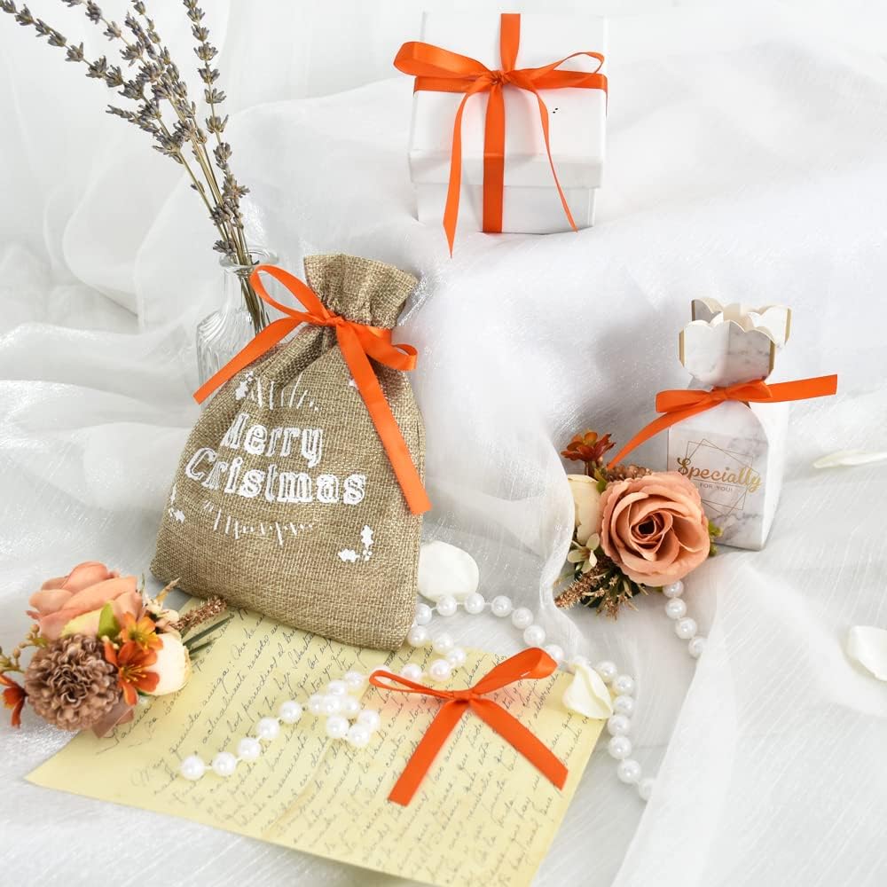 TONIFUL 3/8 Inch x 100yds Orange Satin Ribbon Thin Solid Fabric Ribbons for Gift Wrapping Floral Balloons Craft Sewing Party Wedding Popsicles Decoration Valentine's Day Bouquet Thanksgiving