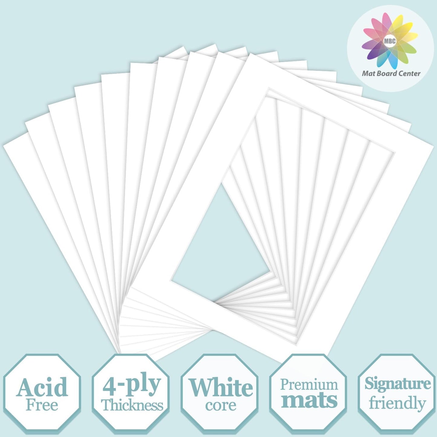 MBC Mat Board Center, 10 Pack 11X14 for 8X12 White Picture Mats Frame Mattes, Bevel Cut, Acid Free, 4-Ply Thickness