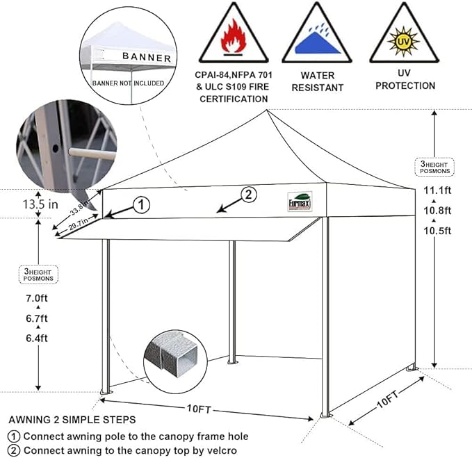 Eurmax USA 10 x 10 Pop up Canopy Commercial Tent Outdoor Party Canopies with 4 Removable Zippered Sidewalls and Roller Bag Bonus 4 Canopy Sand Bags & 24 Squre Ft Extended Awning (Purple)