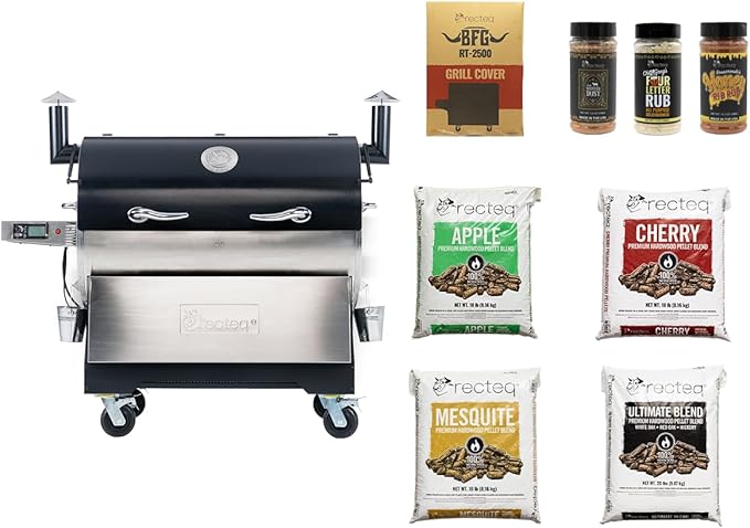 recteq RT-2500 BFG Pellet Smoker Grill, Wi-Fi-Enabled Outdoor Grills & Smokers, Electric Pellet Grill with 2500 Sq In Cook Space, RT-2500 BFG + Grilling Basics Bundle