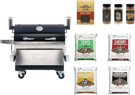 recteq RT-2500 BFG Pellet Smoker Grill, Wi-Fi-Enabled Outdoor Grills & Smokers, Electric Pellet Grill with 2500 Sq In Cook Space, RT-2500 BFG + Grilling Basics Bundle