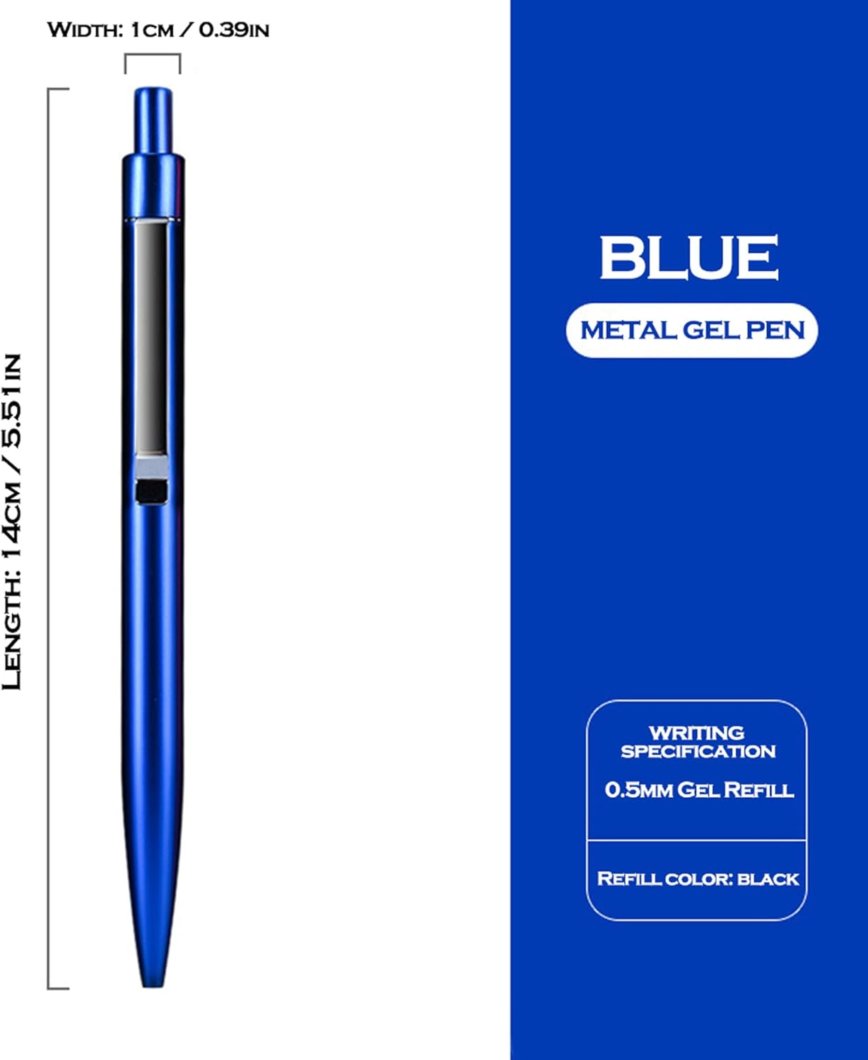 DUNBONG Blue Metal Gel Pen, Gel Ink Ballpoint Pen, Black Ink, 0.5mm Retractable Ink Pen (Blue)