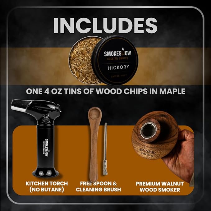 Smokeshow Cocktail Smoker Bundle with Kitchen Torch, One Flavor of Wood Chips Hickory (No Butane Included)