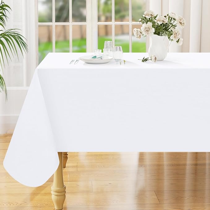 Smiry Rectangle Table Cloth 52x70 Inch, Waterproof Wipeable Vinyl Tablecloths Protector, Oil Spill Proof Plastic Table Cover for Dining, Picnic, Camping, Outdoor, White