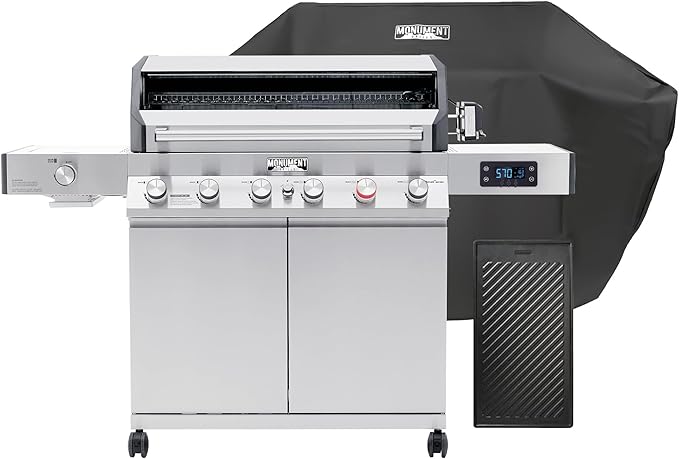 Monument Grills 6+1 Burner Smart Tech Propane Gas Grill, Denali 605Pro Stainless Steel Grill 78,000 BTU Outdoor Garden Barbecue Grill with Side Sear Burner, Cooking Plate, Cover and Rotisserie Kit