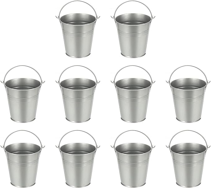 Small Metal Buckets, Mini Buckets with Handle Galvanized Colored Tin Pail Containers Basket Party Supplies - Fit for (Halloween - Classroom Crafts) 4" & 10Pcs & Silver
