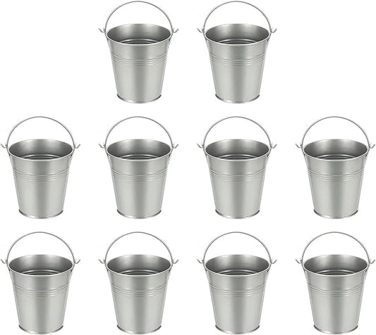 Small Metal Buckets, Mini Buckets with Handle Galvanized Colored Tin Pail Containers Basket Party Supplies - Fit for (Halloween - Classroom Crafts) 4" & 10Pcs & Silver