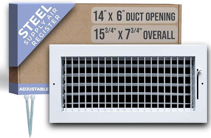 Fits 14x6 Duct Opening Steel Adjustable Air Supply Grille by Handua | Register Vent Cover Grill for Sidewall and Ceiling | White | Outer Dimensions: 15.75" X 7.75"