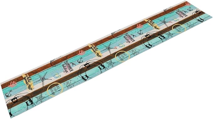 Retro Summer Table Runner, Coastal Starfish Beach Seashell Ocean Nautical Wooden Plank Seasonal Coffee Table Center Decor for Home Kitchen Dining Patio Holiday Party Table Decorations 13"x36"
