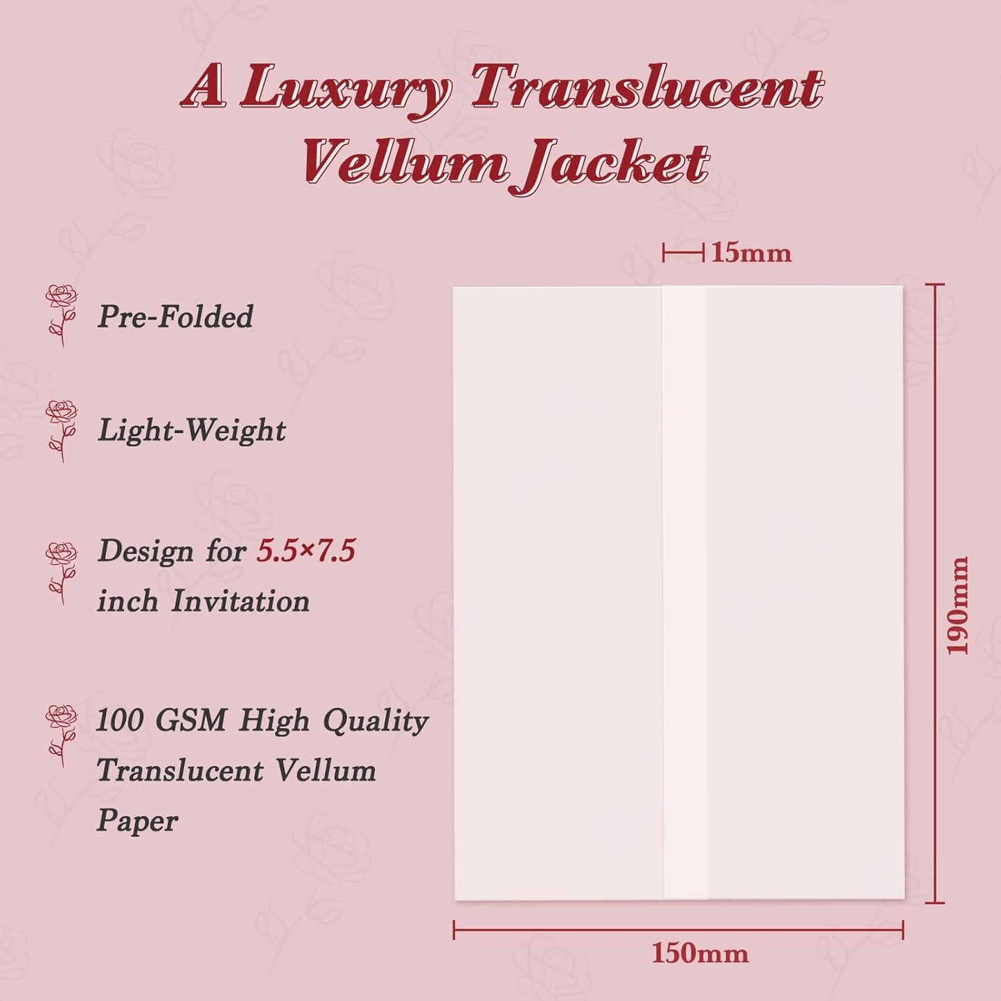 30 Pack Pre-Folded Vellum Jackets for 5.5x7.5 Invitations, Translucent Vellum Paper 5.5x7.5 Jackets, 100GSM Wedding Invitations Wraps, Envelope Liners for Birthdays, Baby Showers