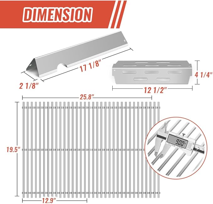 Grill Replacement Parts for Weber Genesis II GS4 Grill Parts, 66032 Flavorizer Bars,66095 Cooking Grates 66795 Heat Deflector for Weber Genesis ii E-310 E-315 S-335 Stainless Steel