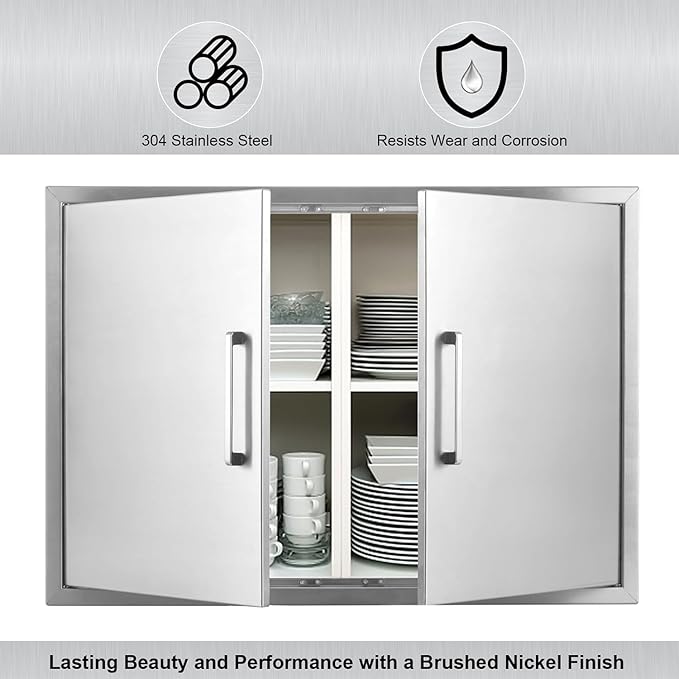 Outdoor Kitchen Door, 28" W23 H Kitchen Access Door, Stainless Steel BBQ Double Doors, Available for Outdoor Kitchen Island