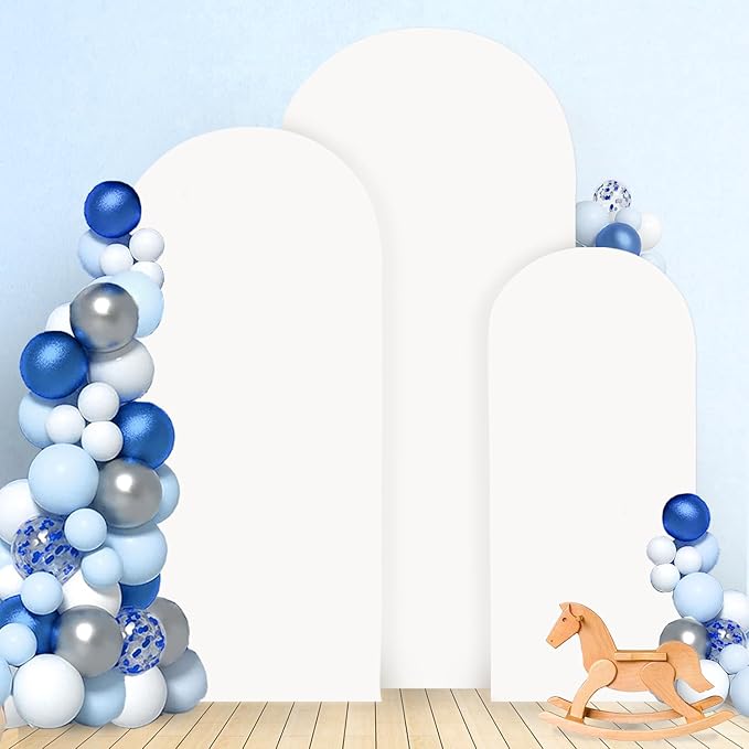MODFUNS White Arch Cover Set of 3 Fitted Wedding Arch Covers 4ft 5ft 6ft Arched Stand Cover Spandex Arch Covers Stretchy Arches Backdrop Fabric Chiara Cover for Birthday Party Banquet Baby Shower