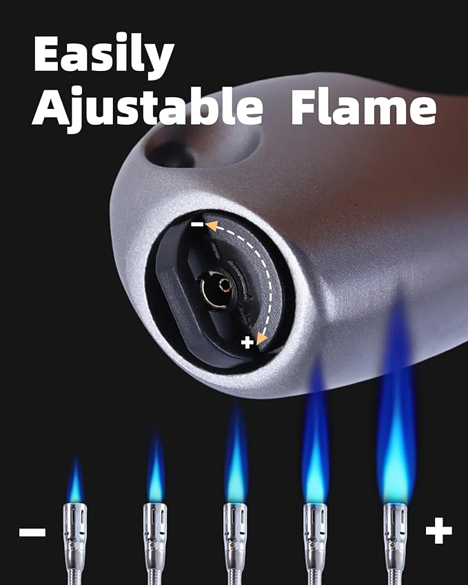 Butane Lighter Long Jet Flame Lighter, Refillable Torch, 360° Flexible Neck, Windproof Jet Flame, Visual Fuel Window, for Fireplace Kitchen Grill BBQ Camping Candle(No Butane Included)