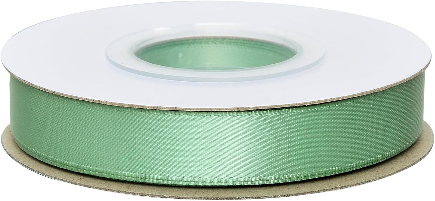 YAMA Sage Green Double Faced Satin Ribbon, 5/8 Inch 25 Yards, Light Green Ribbon for Gift Wrapping Crafts Hair Bows Wedding Party Decoration