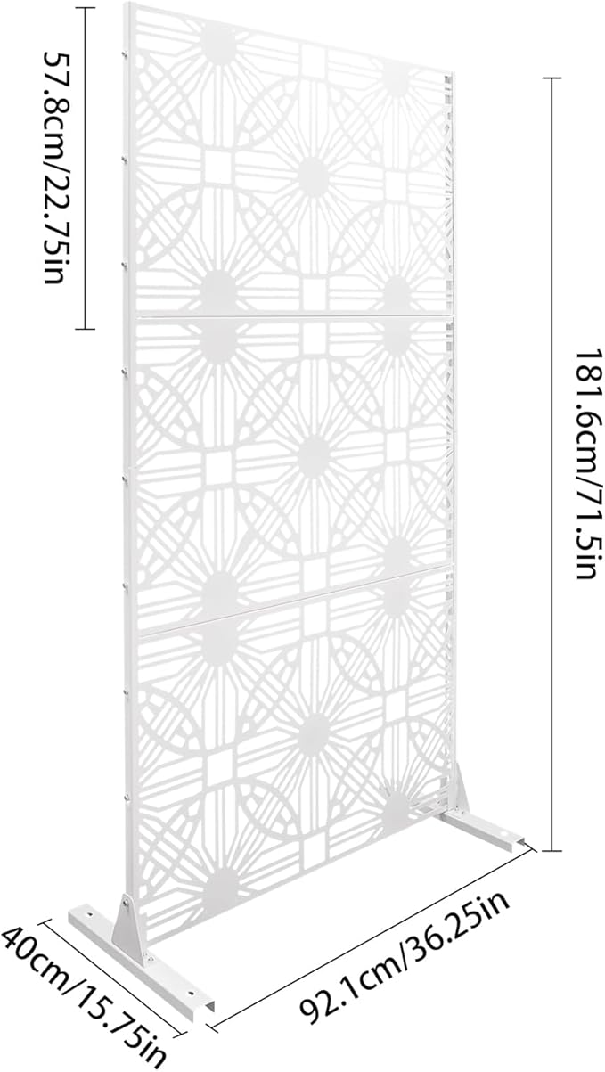 Patio Privacy Screen,Patio Privacy Divider with Stand, Decorative Privacy Fence Screen for Garden Backyard Balcony,Outdoor Decorative Panels for Balconies, Courtyards,Swimming Pools (Flower White)