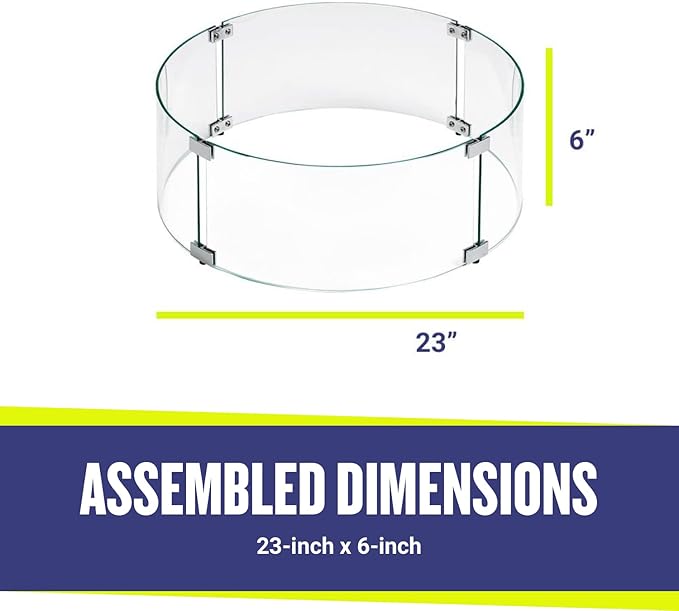 American Fire Products | Tempered Glass Flame Guard for 19” Round Drop-in Fire Pit Pans | Outdoor Wind Guard with Aluminum Fire-Resistant Brackets & Non-Slip Feet | 23-inch x 6-inch