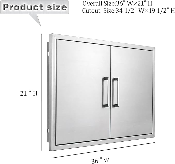 Outdoor Kitchen Door, 36" W21 H, Stainless Steel BBQ Double Door, Island or Outdoor Kitchen Access