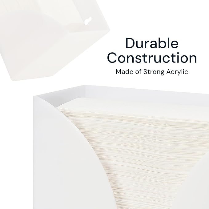 Paper Towel Dispenser Countertop - White Acrylic Bathroom Guest Towel Holder & Napkin Organizer - Fits C-Fold, Z-Fold & Multifold Hand Towels - 10.75" x 6.5" x 4"