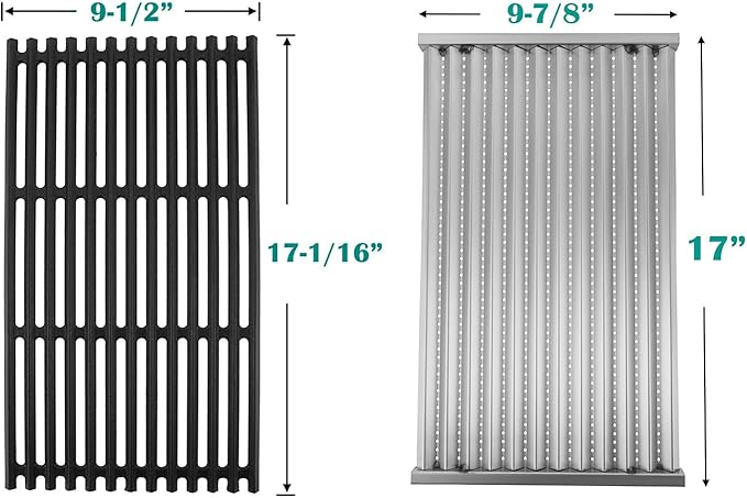 Cast Iron Grill Grates and Stainless Steel Emitter Plates for Charbroil Commercial Infrared 4 Burner 463242715, 463242716, 463276016, 466242715, 466242815, 463257520 Gas Grills