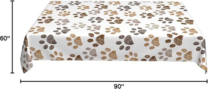 Worltoldb Dog Paw Print Tablecloths - Polyester Rectangular Table Cover - 90" x 60" - White - Animal Print, Formal - All-Season - Water Resistant, Durable - Wedding