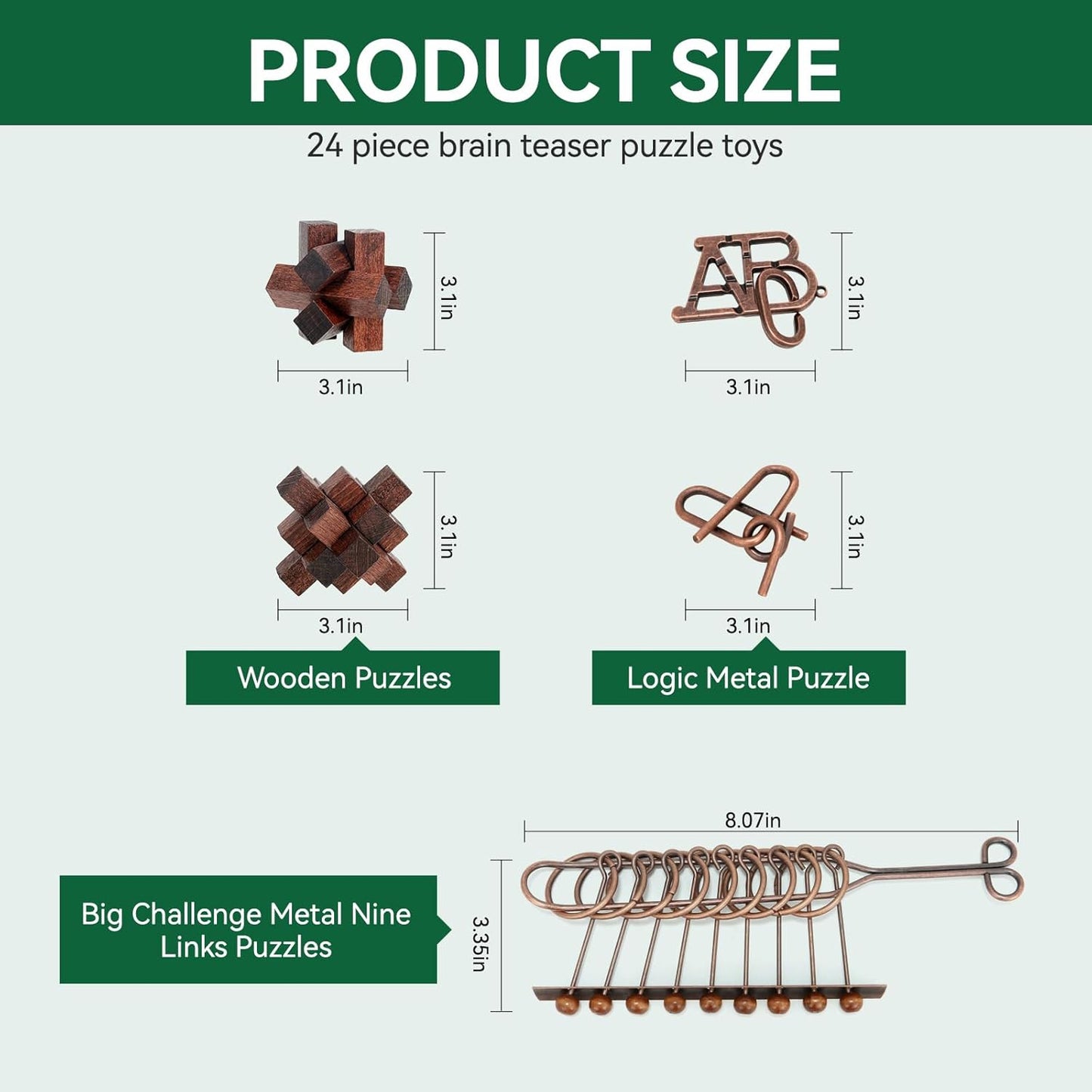 24 Pcs Brain Teaser Puzzles for Adults Teens - Metal Puzzles 3D Puzzle Game Toys for Adults Teens - Wooden Unlock Interlocking Puzzle Adult IQ Education Smart Toys