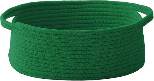 Woven Basket,Small Rope Storage Bin with Handles & Ribbon Bag, Organizer for Shelves Closets,Gift Basket Empty for Birthday,Books,Dog Toys, Green